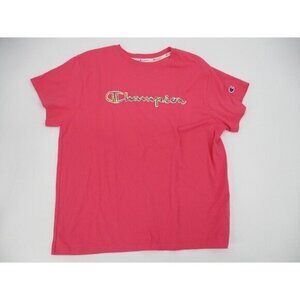 Champion Womens Top XXL Pink Short Sleeve Multi Color Logo Plus Size Athletic